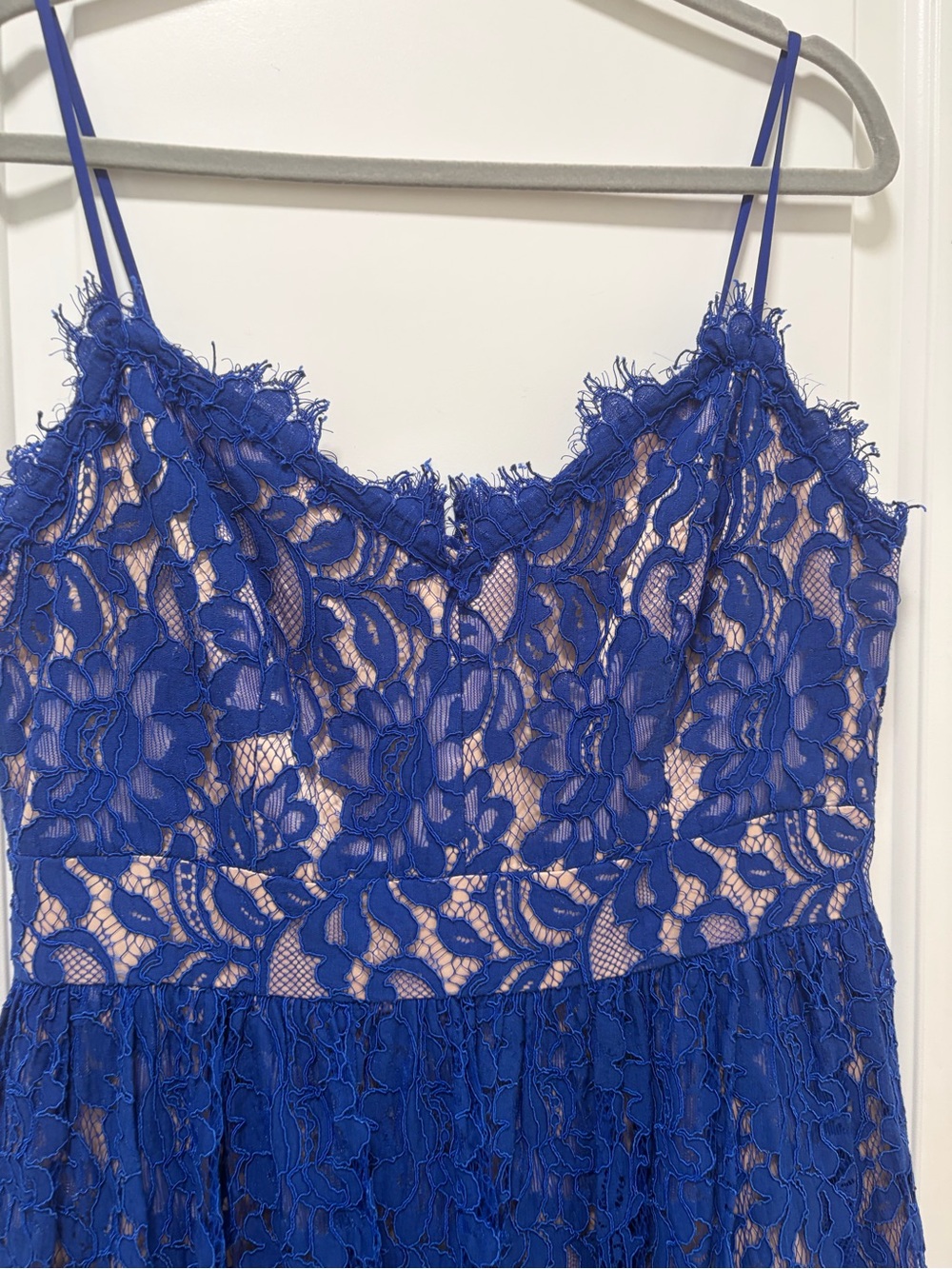 Eliza J size 12 Cobalt Blue Lace Midi Dress Spaghetti Strap Pockets Semi Formal‎ - Picture 4 of 14
